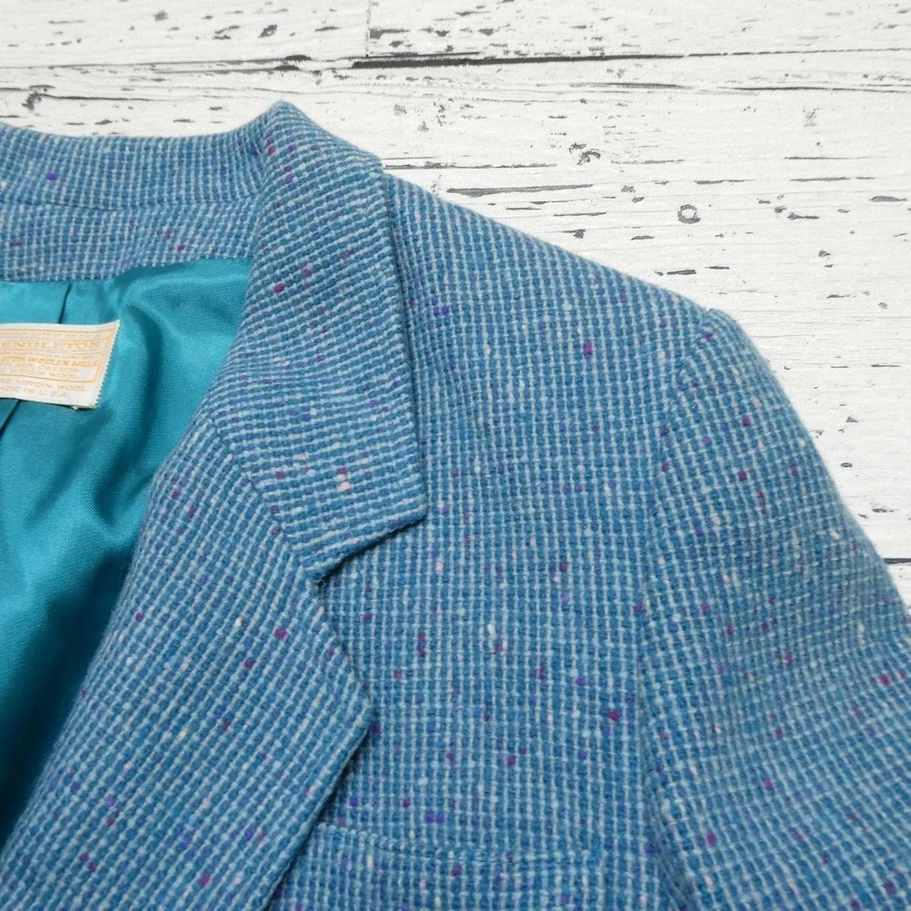 Vintage‎ Pendleton Blazer Womens Medium Blue Wool Tweed Speckled Jacket USA